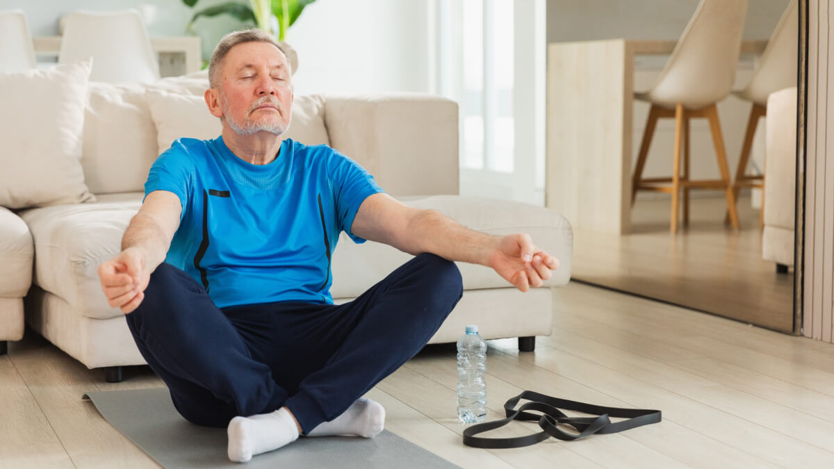 Meditation in front of sofa